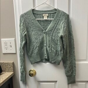 Green Cable Knit Cardigan Sweater
